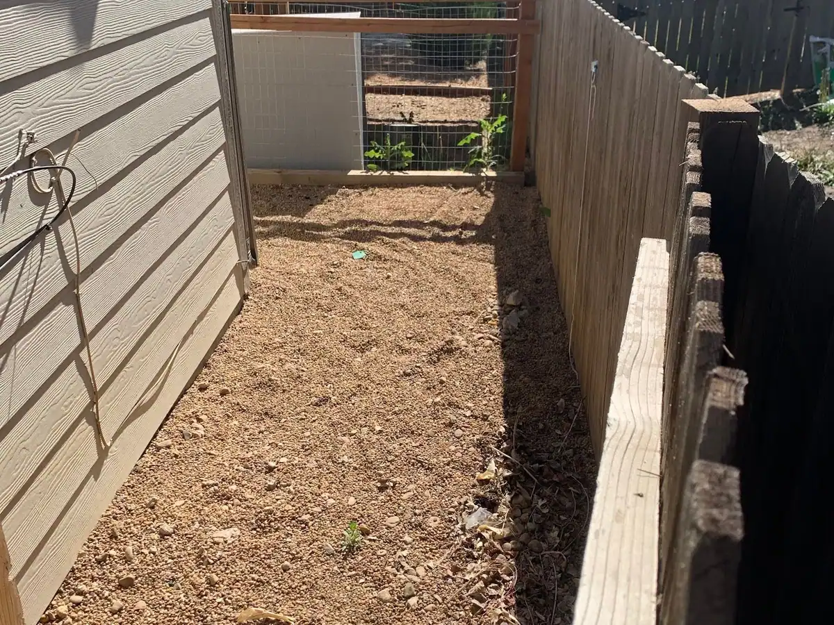 The same side yard cleared down to the dirt
